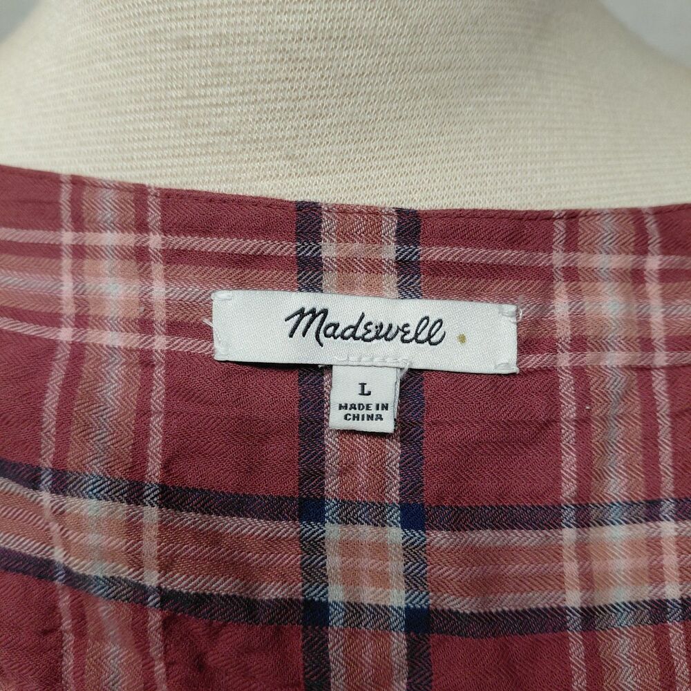 Madewell Stratfield Plaid V-Neck LS Button-Down Shirt Pink Size Large - Picture 7 of 8